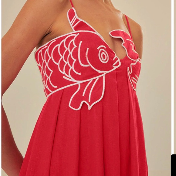 Farm Rio (knock off) Red Koi Dress (M) - Picture 3 of 12